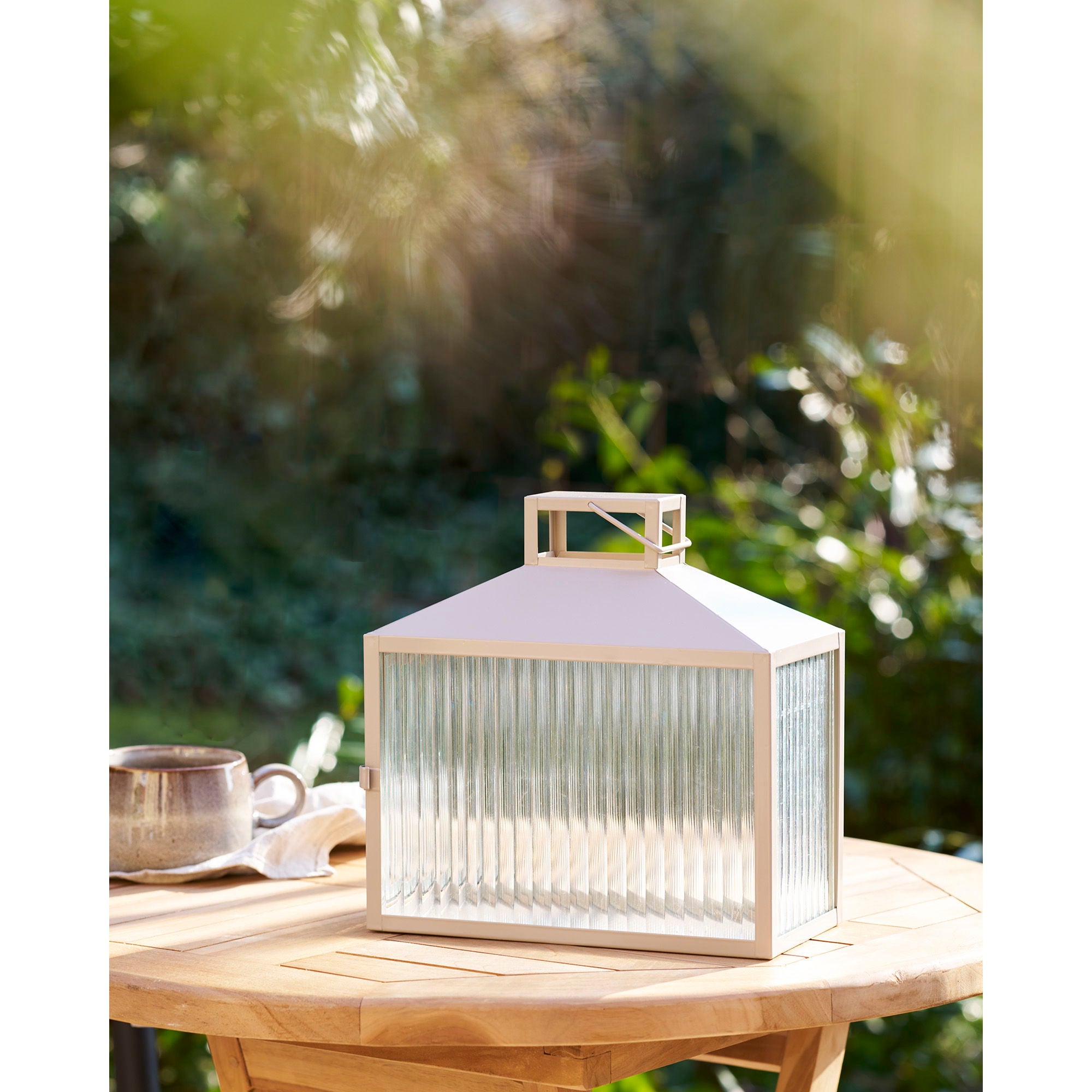 Lucca Laterne – Glas & Metall, beige/grau, 26,5 cm